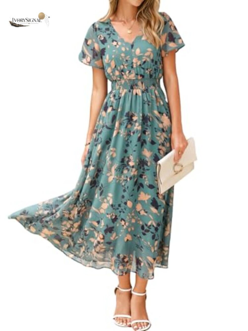 Womens Floral Maxi Dress Short Sleeve Chiffon Boho Wedding Guest Summer